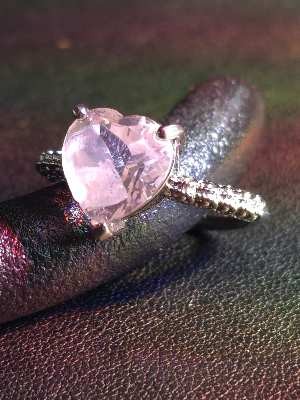 CLEAR Quartz Heart Adjustable Copper Ring Heart Ring